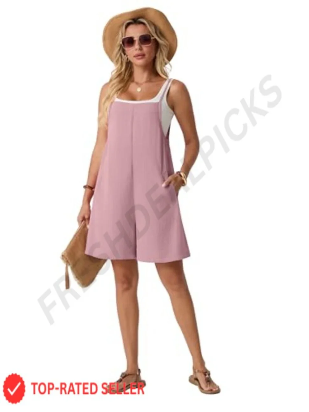 Women's Adjustable Strap Romper with Pockets - Sleeveless Casual Summer Jumpsuit